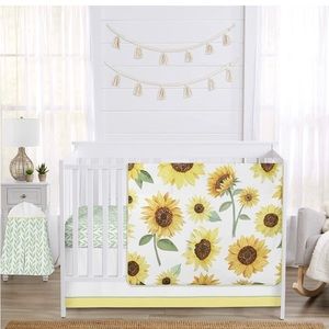 Sweet Jojo Designs Sunflower Boho Floral Baby Girl Nursery Crib Bedding Set 4